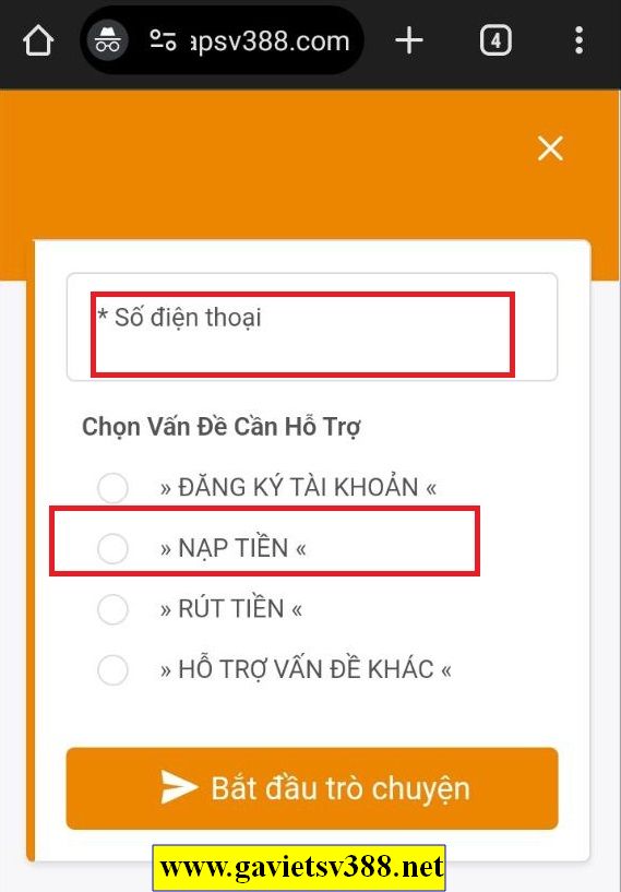 Nhập "Số điện thoại" >> chọn "Nạp tiền" để được hỗ trợ